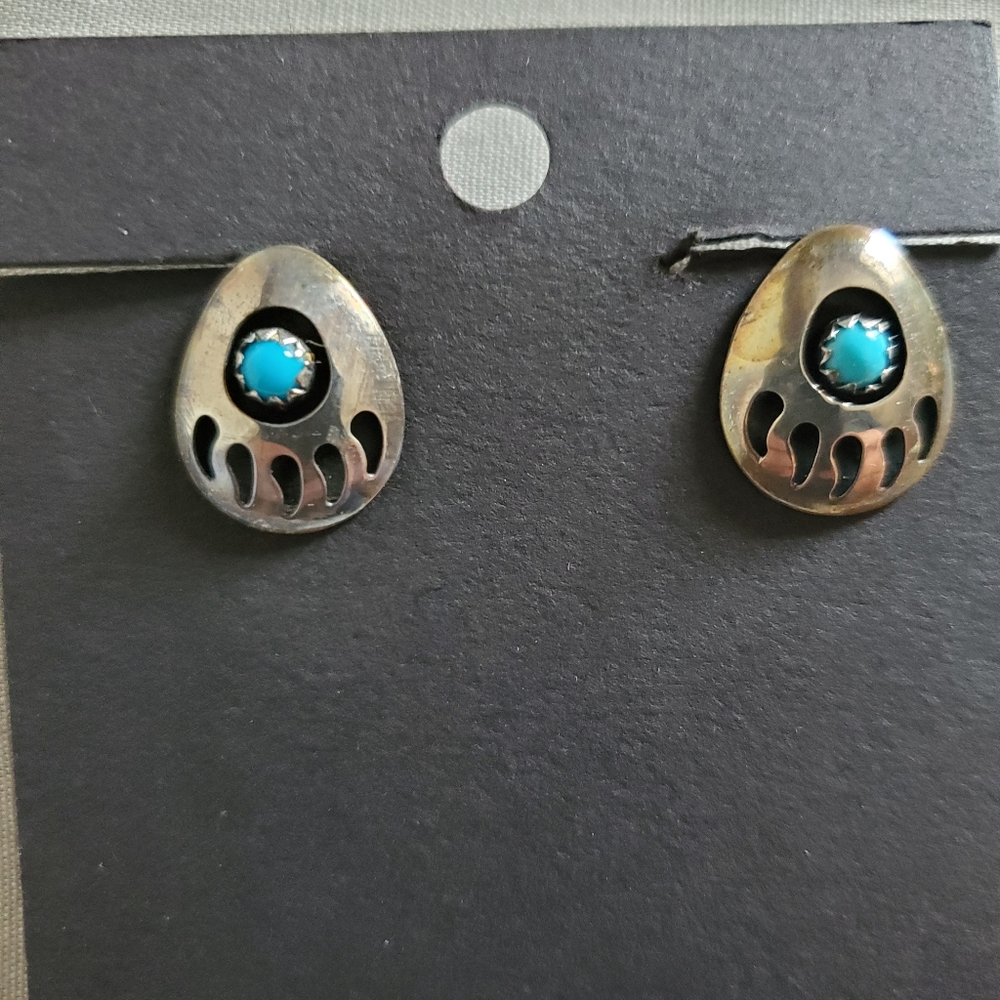Sterling silver and turquoise bear claw earrings
